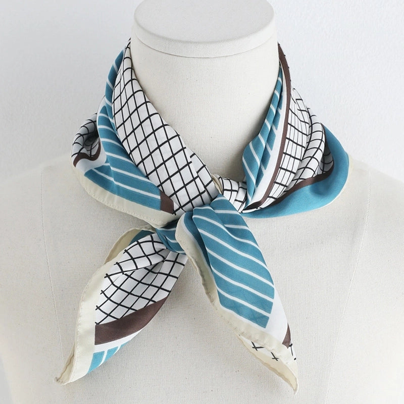 Women's Minimalist Plaid Satin Printing Silk Scarf