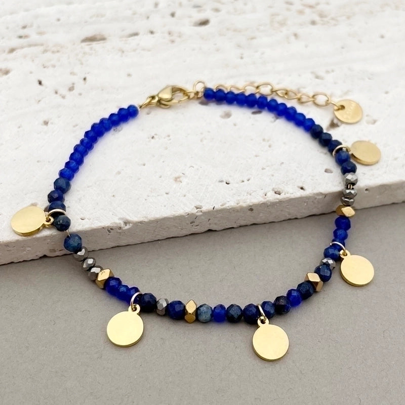 Casual Round 304 Stainless Steel Natural Stone Labradorite Gold Plated Bracelets In Bulk