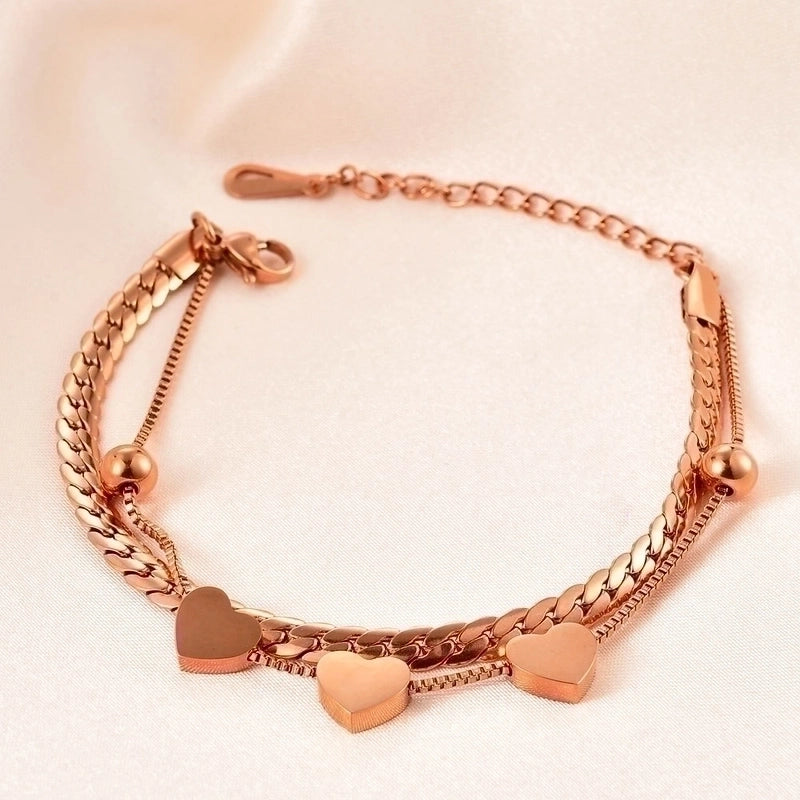 Minimalist Heart-shaped Stitching Chian Titanium Steel Double Layer Bracelet