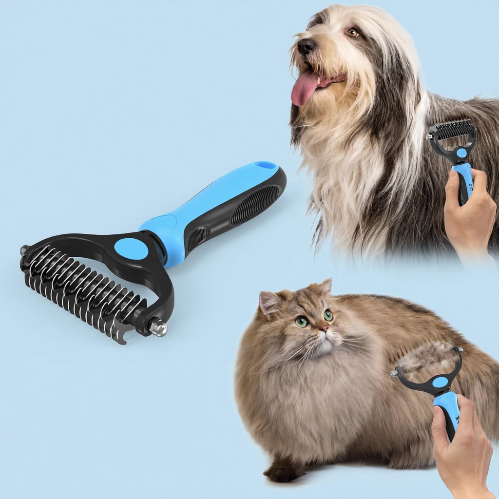 Pet Grooming Brush And Metal Comb Set