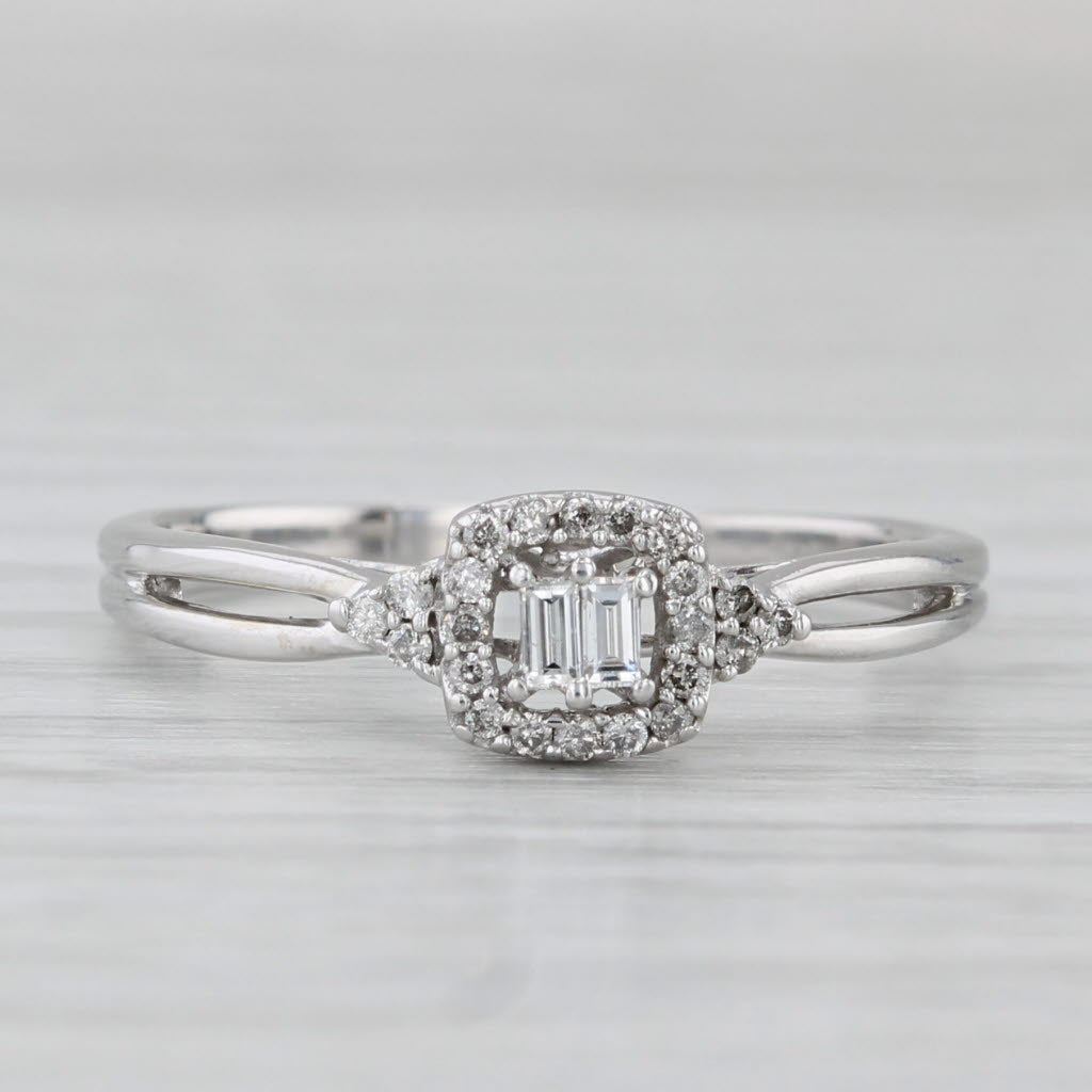 0.18ctw Diamond Halo Engagement Ring 10k White Gold Size 8.25
