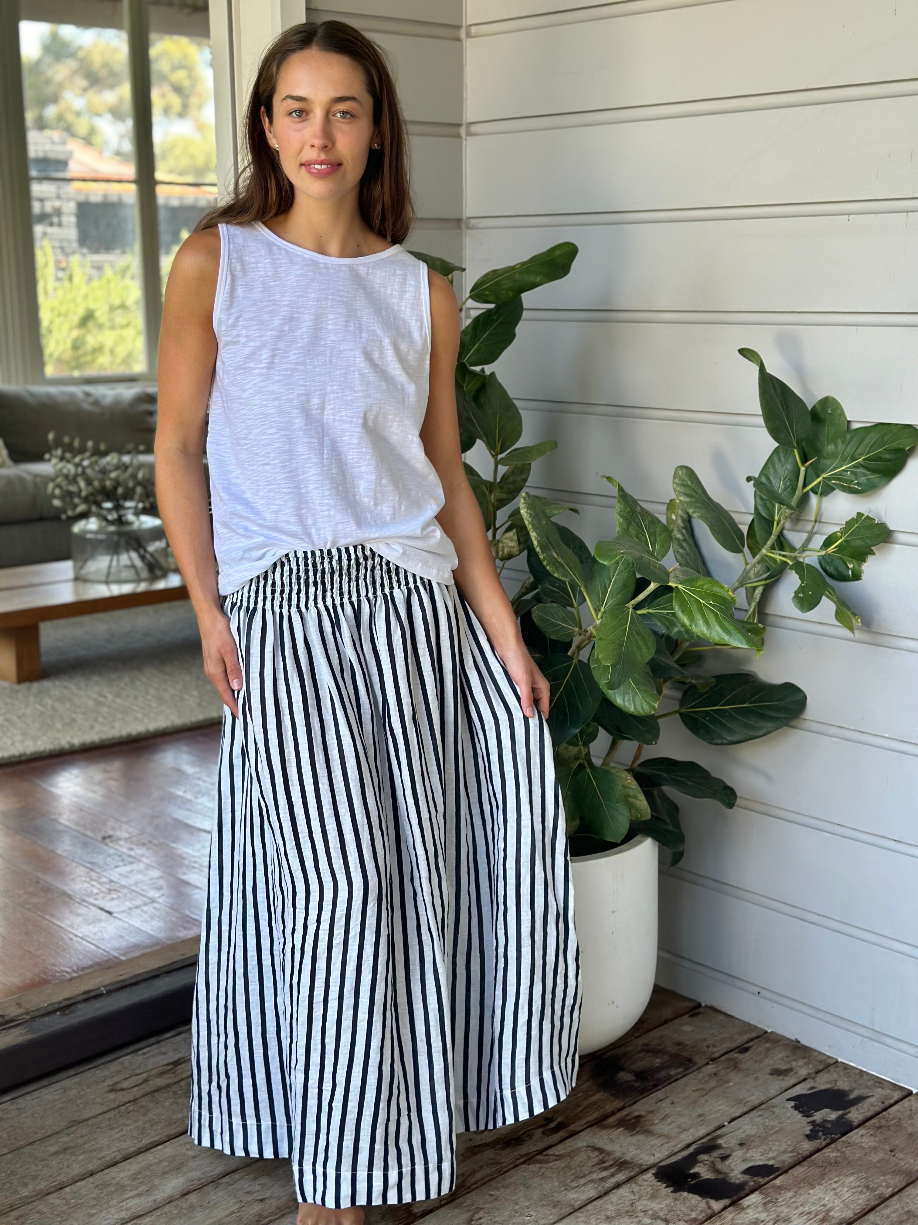 navy stripe linen
