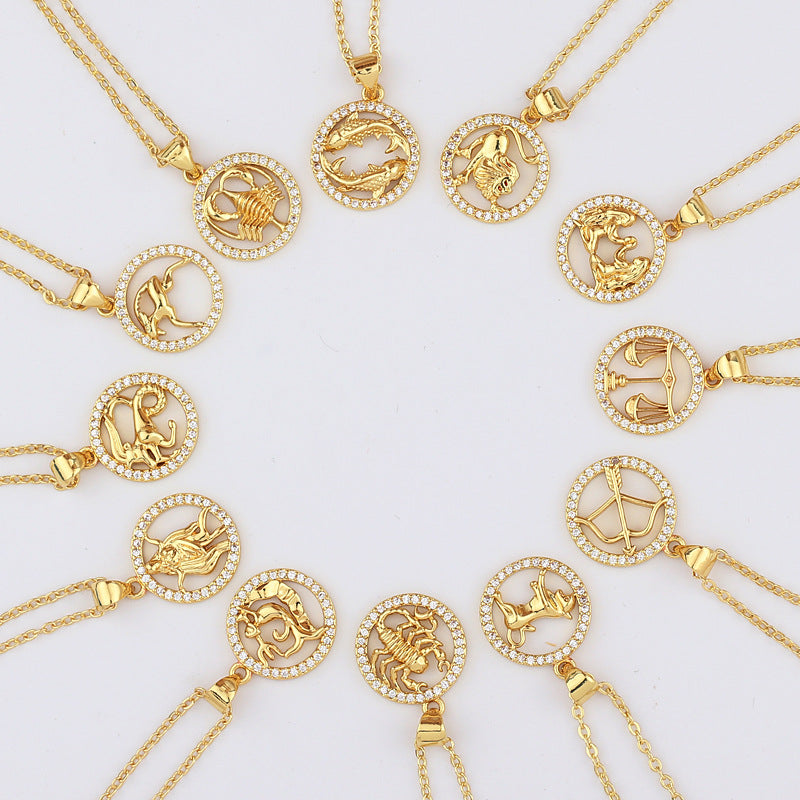 Women Diamond Metal Animal Zodiac Sign Copper Necklaces