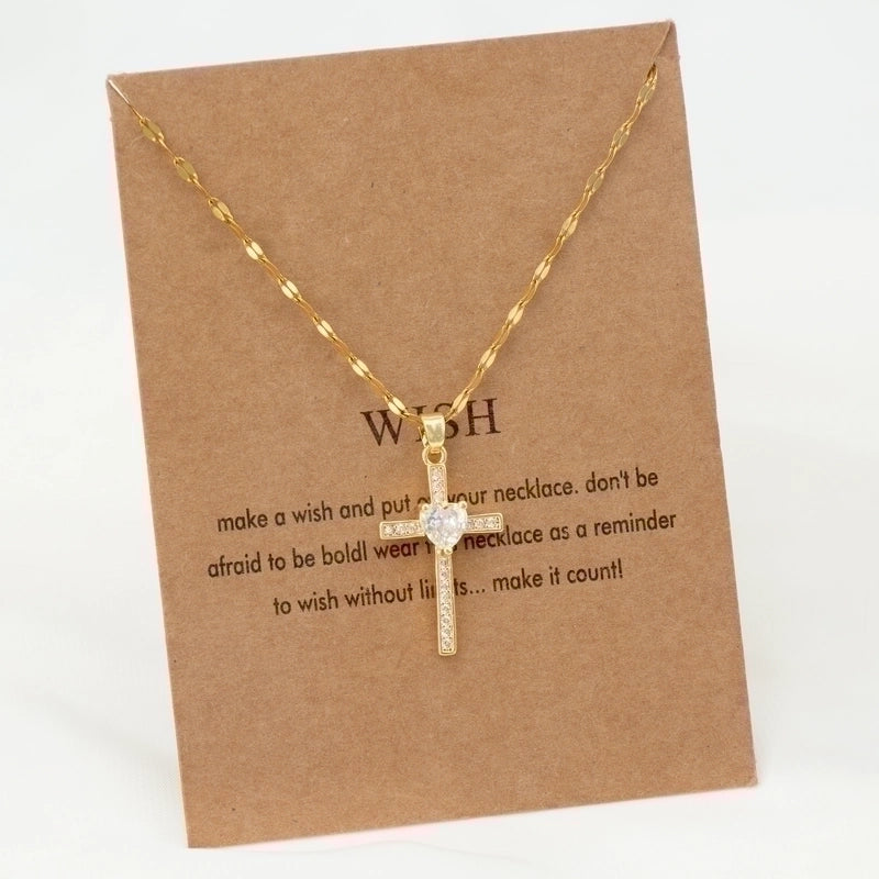 Stainless Steel 18K Gold Plated Vintage Style Plating Inlay Geometric Cross Rhinestones Pearl Zircon Pendant Necklace