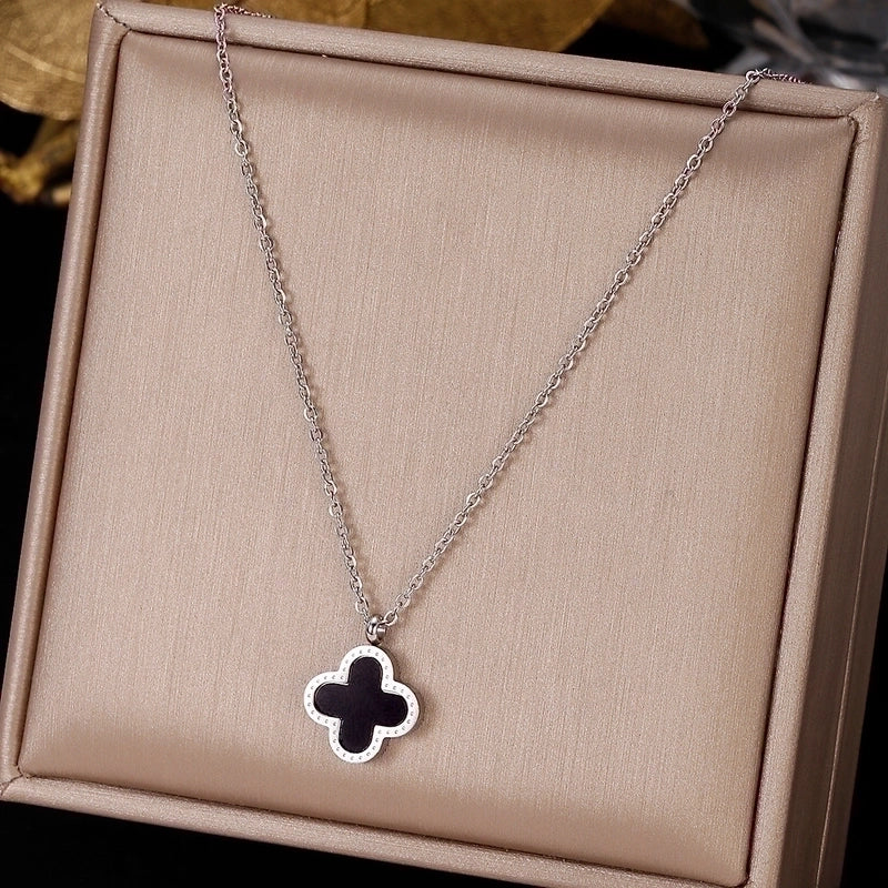 3 Pieces Elegant Minimalist Leaf Four Leaf Clover Insect Stainless Steel Plating Inlay Zircon Pendant Necklace