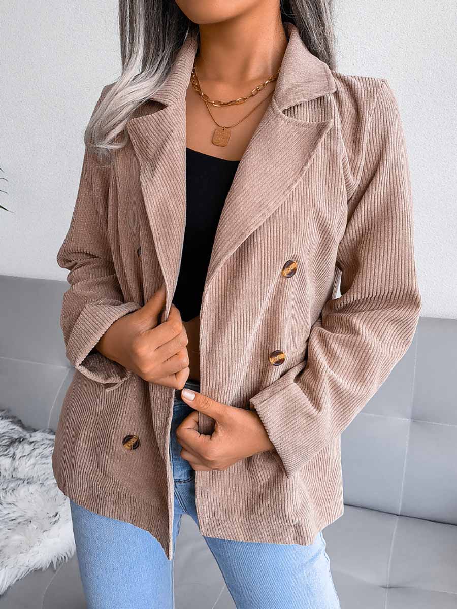 Solid Color Corduroy Fashion Double-Breasted Jacket