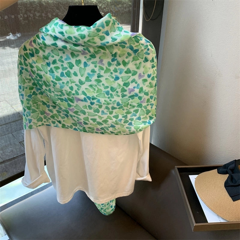 Women's Casual Cute Heart Shape Polyester Printing Shawl