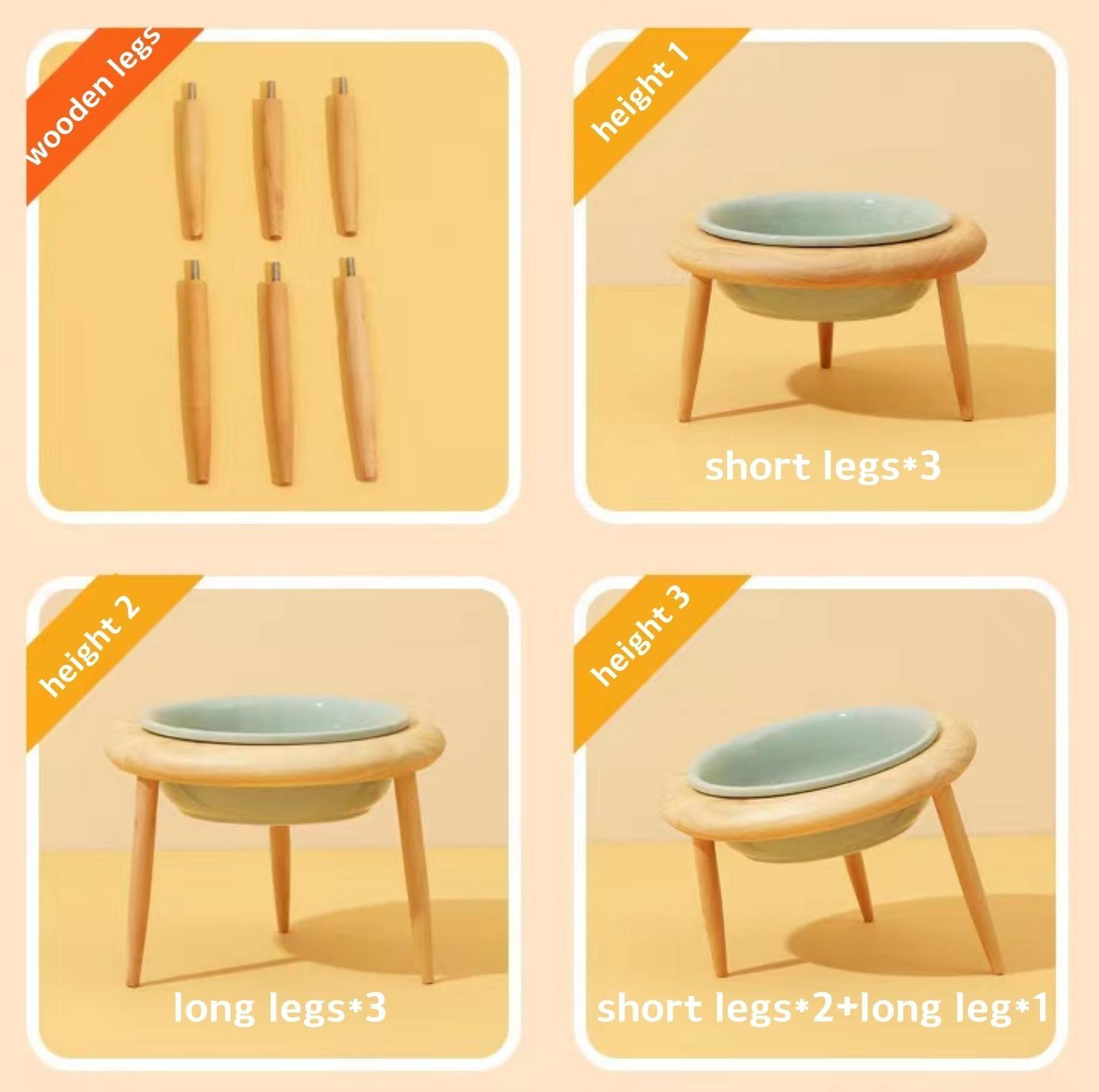 Ceramic Height Adjustable Pet Bowl with Wooden Stand | Small Dog and Cat Bowls