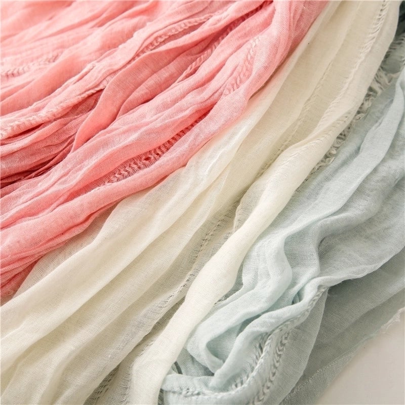 Simple Color Hollow Pleated Silk Scarf