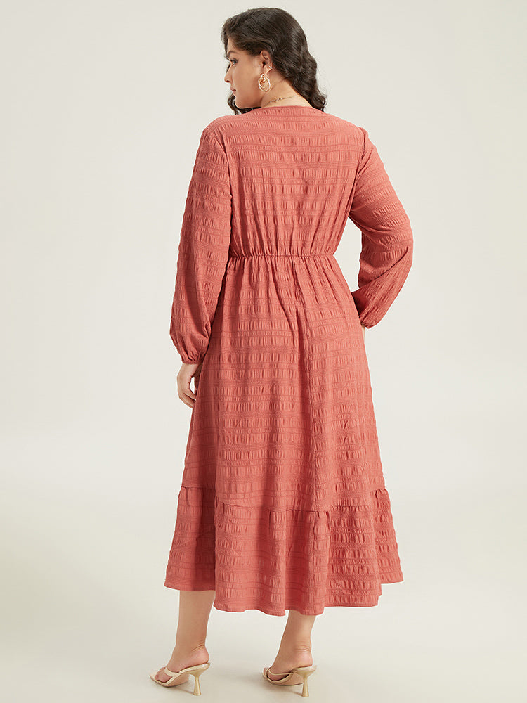 Solid Shirred Plisse Flutter Hem Dress