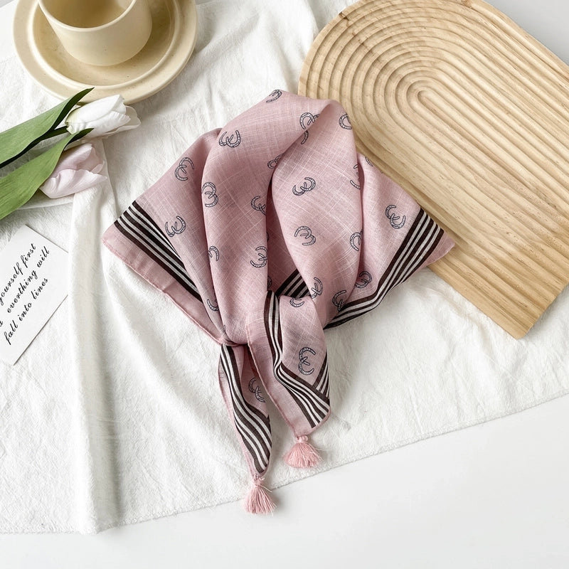 Women's Casual Minimalist Flower Cotton Printing Silk Scarf Kerchief