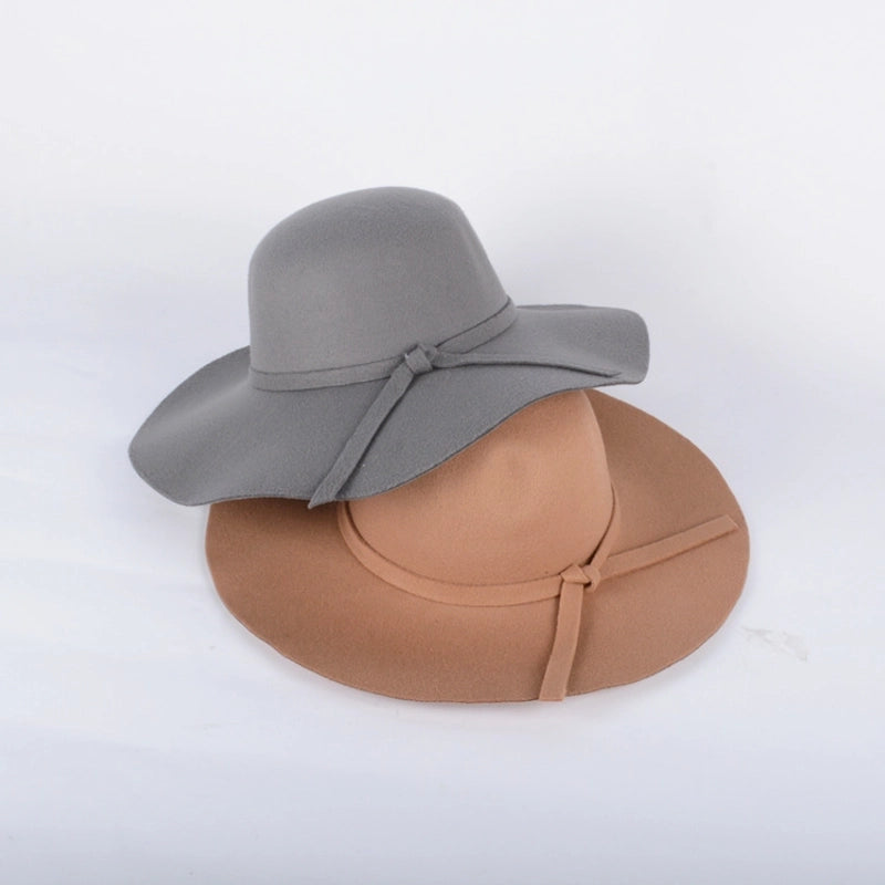 Black Retro Big Brim Hat Woolen Hat Female Autumn And Winter Trendy Casual Dome Top Hat Female