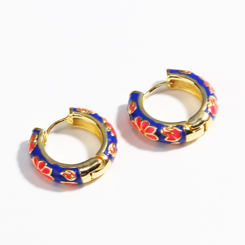 2 Pieces Flower Petal Copper Oil Dripping Earrings