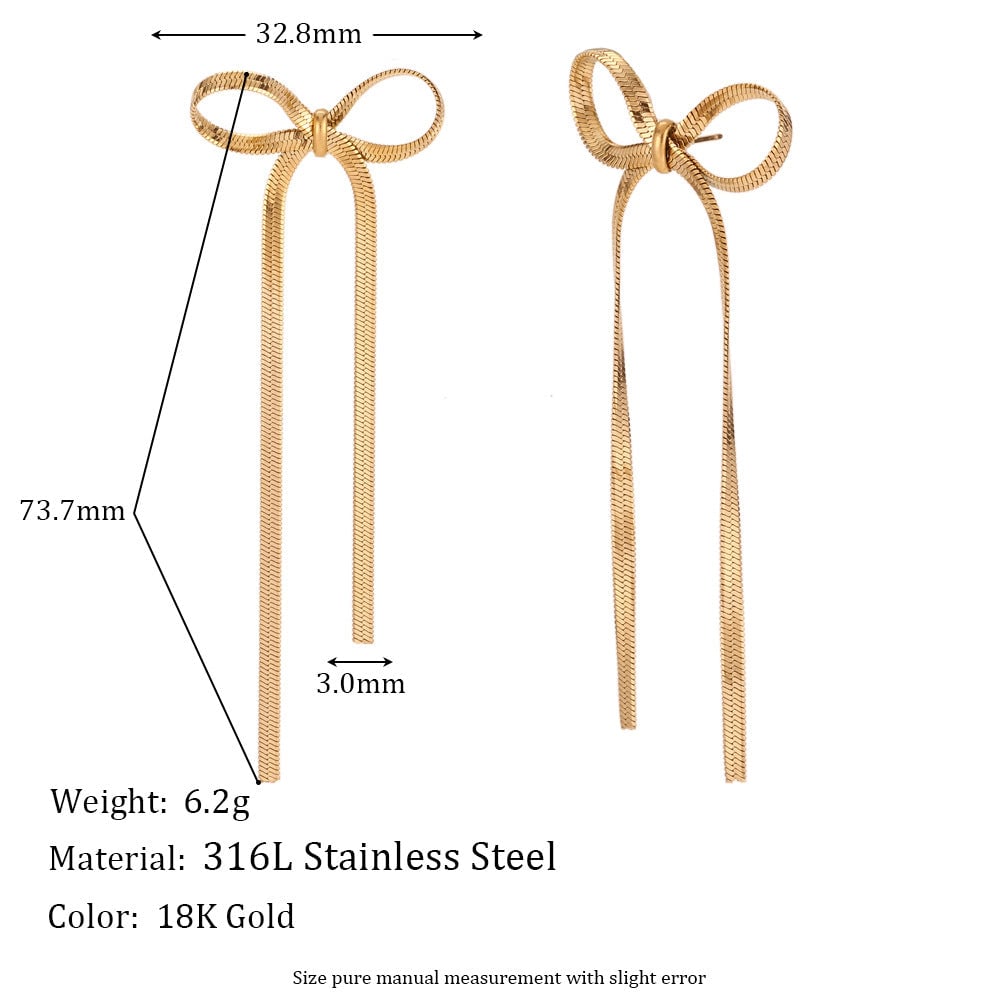 Fashion Bowknot Stainless Steel 18K Gold Plated Stud Earrings
