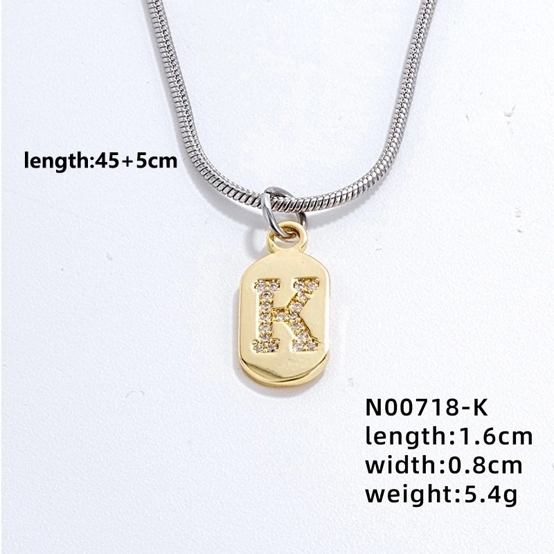 304 Stainless Steel Titanium Steel Gold Plated Minimalist Plating Chain Inlay Letter Zircon Pendant Necklace