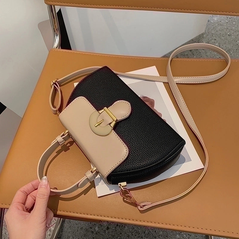 Women's Small Pu Leather Color Block Elegant Flip Cover Square Bag