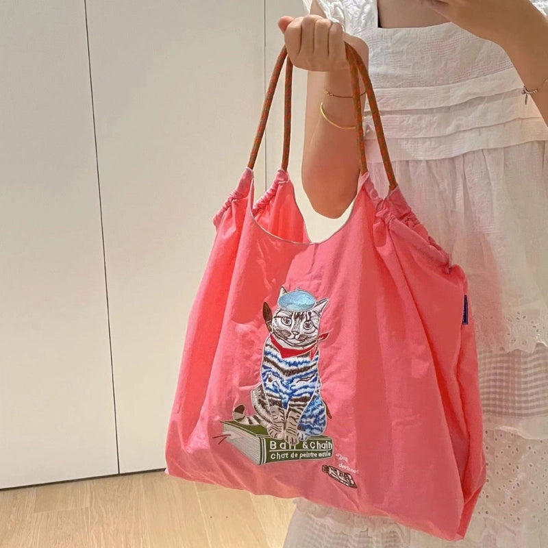 Women's Cute Printing Cat Nylon Shopping Bags