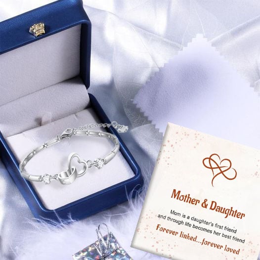 For Mother/Daughter - Forever Linked Together Crystal Heart To Heart Bracelet