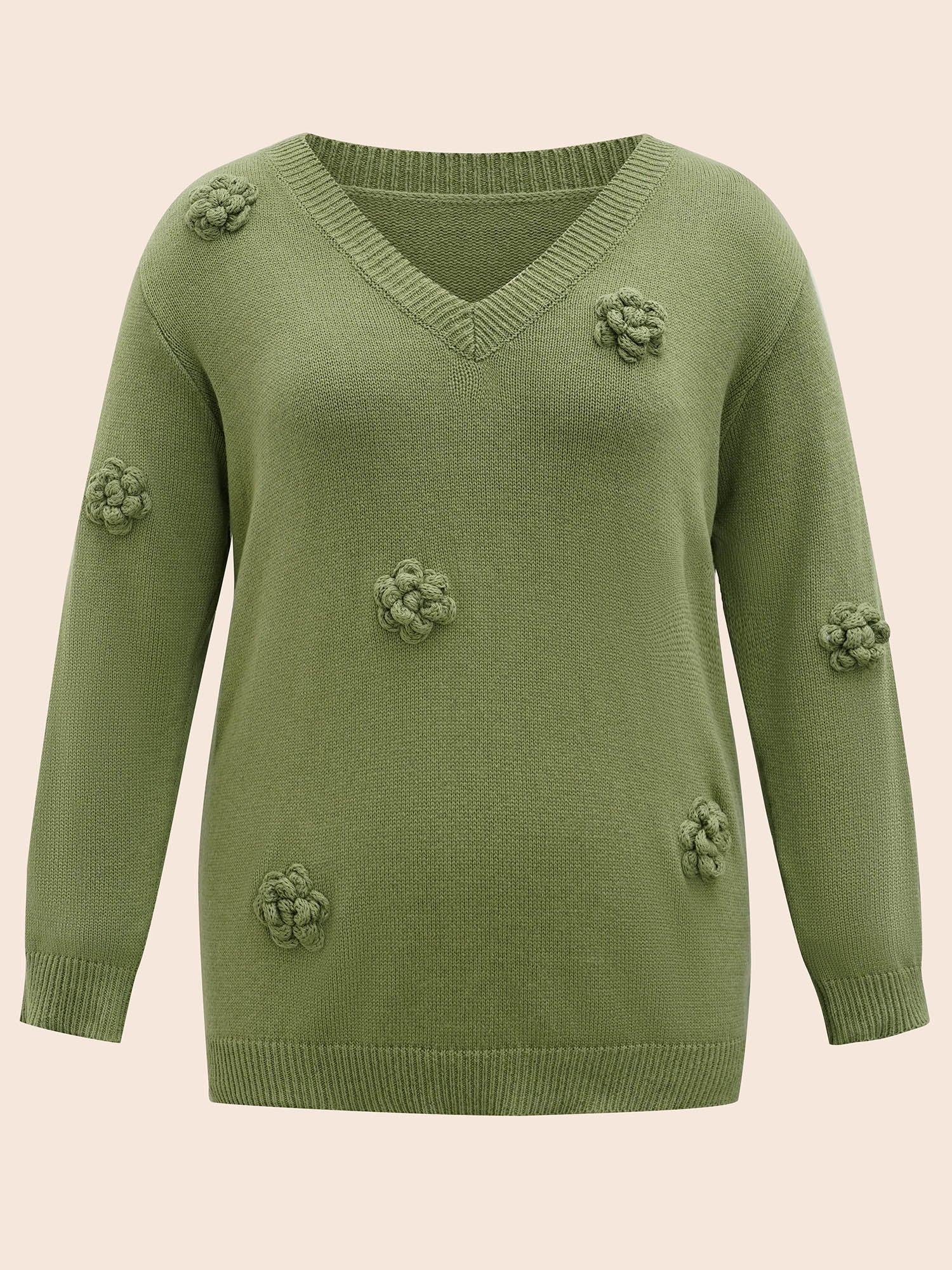 V Neck Stereo Flower Design Pullover