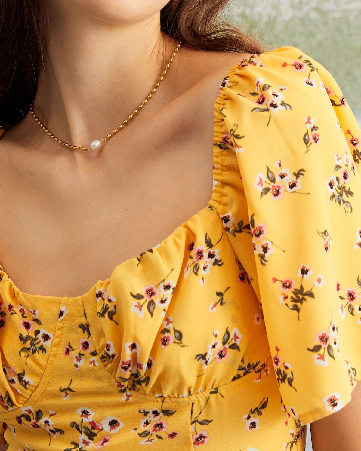 The Yellow Sweetheart Neck Floral Blouse