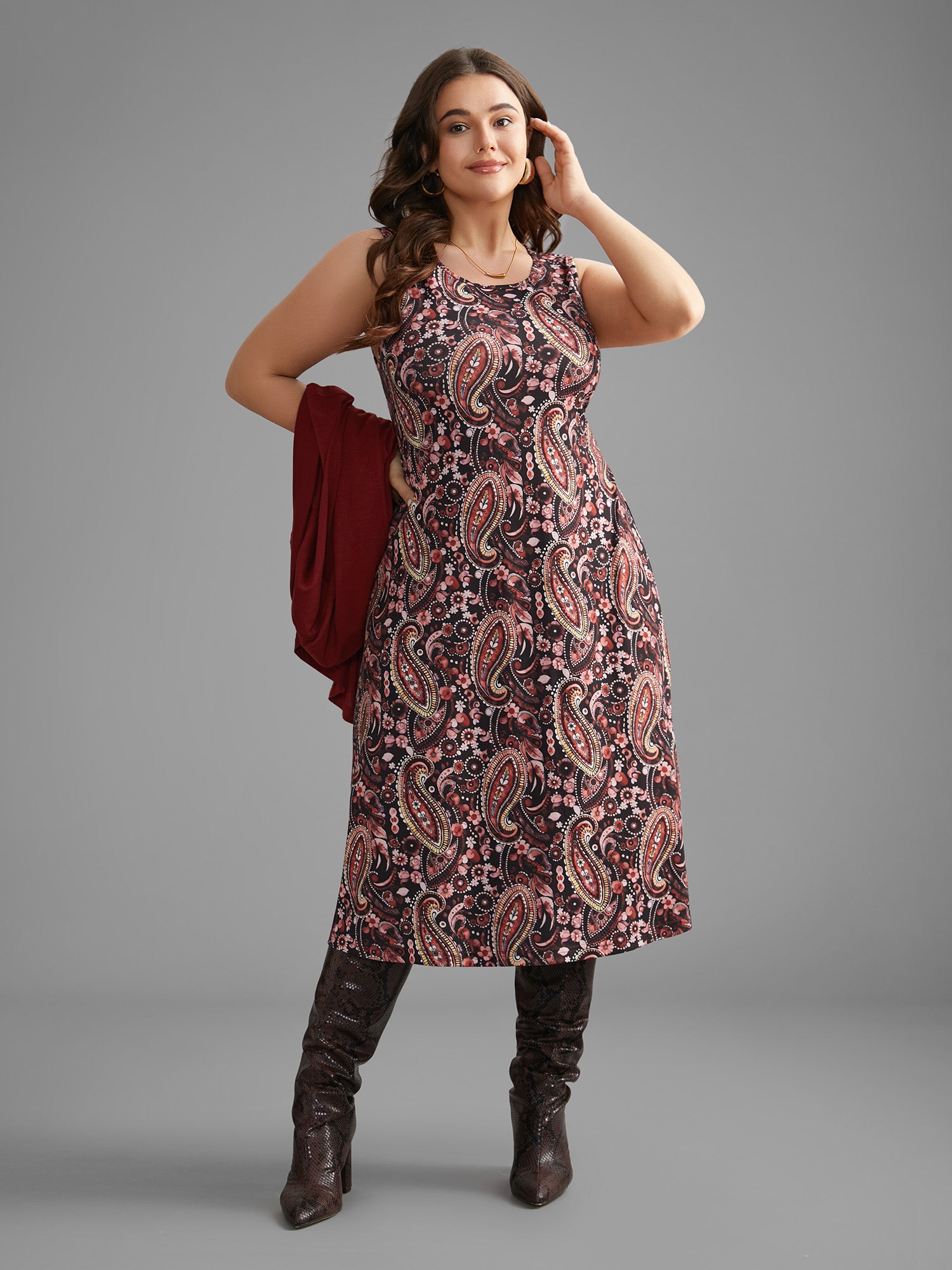 Two Piece Paisley Print Knit Dress Set