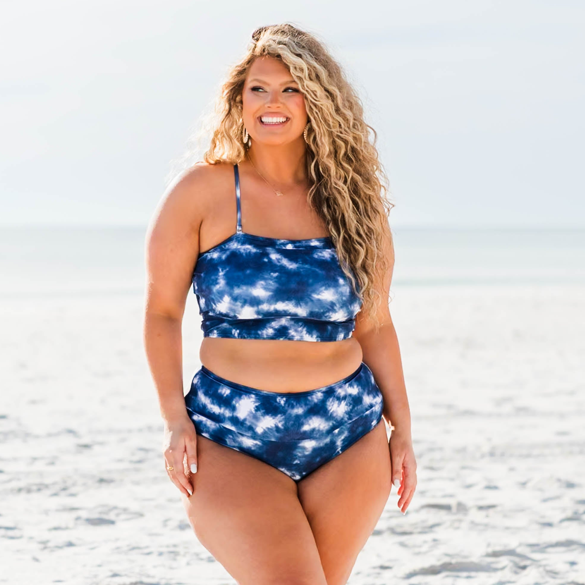 Hidden Islands Swim Top. Tie Dye-Blue