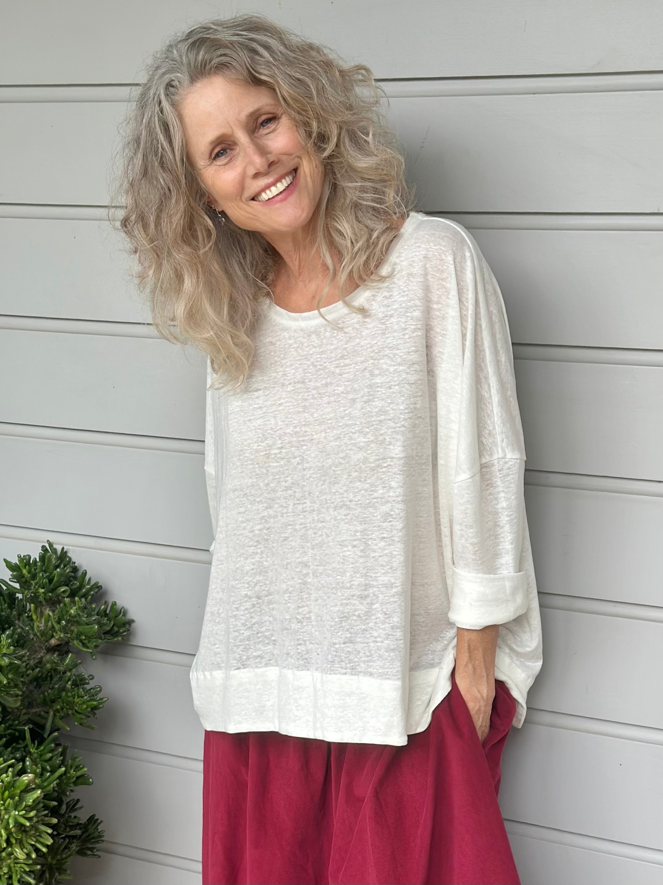 nina top - ivory linen knit