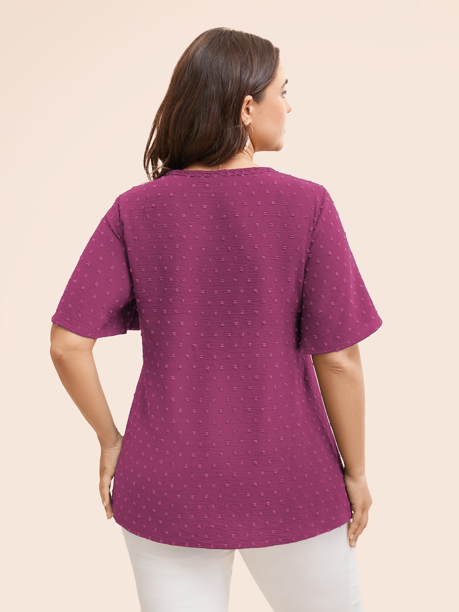 Polka Dot Frill Trim V Neck Flutter Blouse