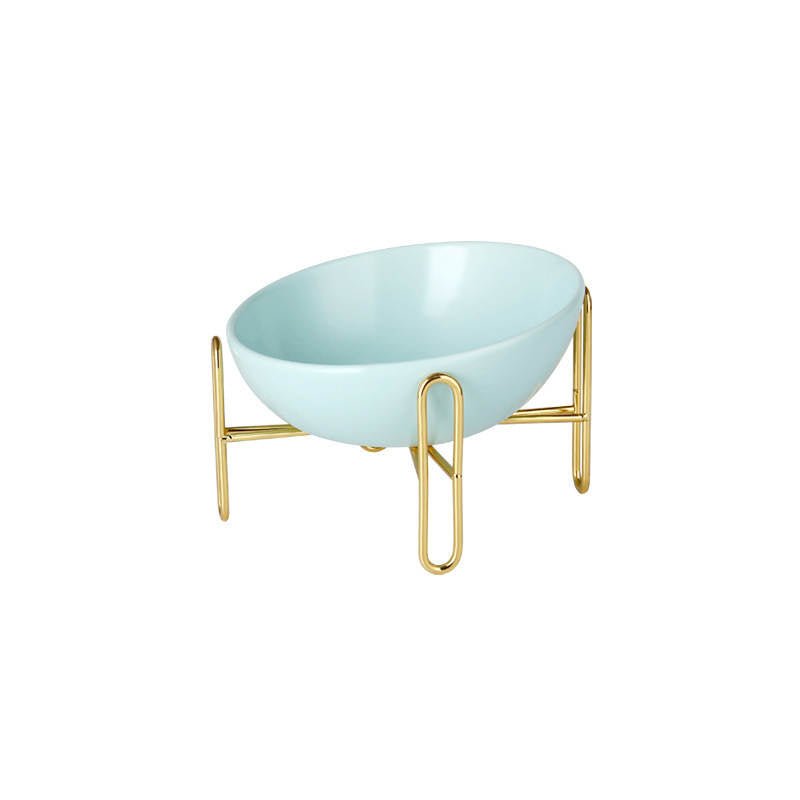 Bronze Stand Ceramic Pet Bowl in Tiffany