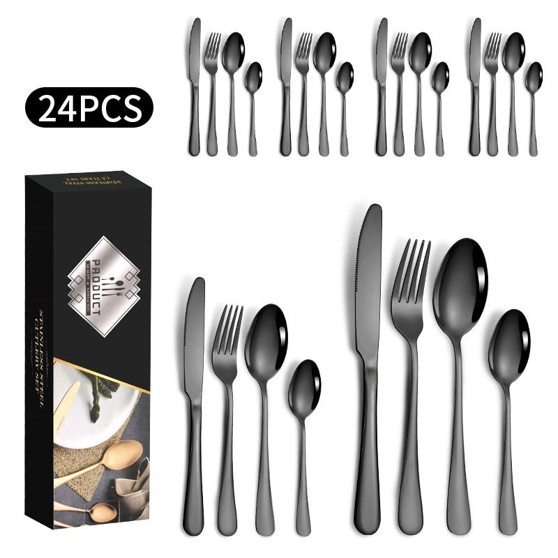 1010 Stainless Steel Tableware 24-piece Golden Steak Knife. Fork And Spoon Gift Box Western Tableware Suit