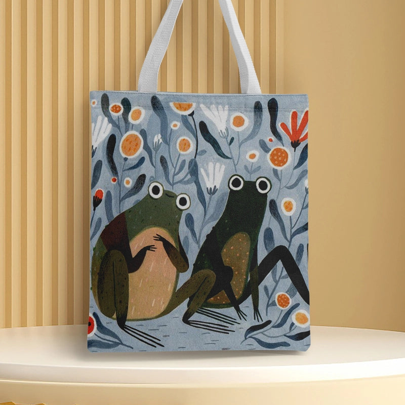 Women's Canvas Cartoon Frog Basic Classic Style Square Open Canvas Bag