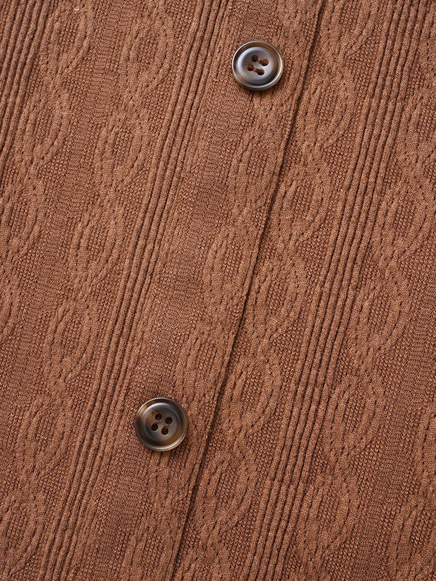 Plain Textured Button Detail Midi Dress