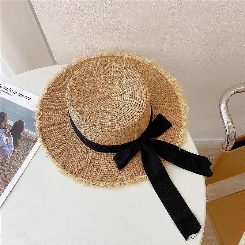 Women's Pastoral Minimalist Color Block Wide Eaves Straw Hat