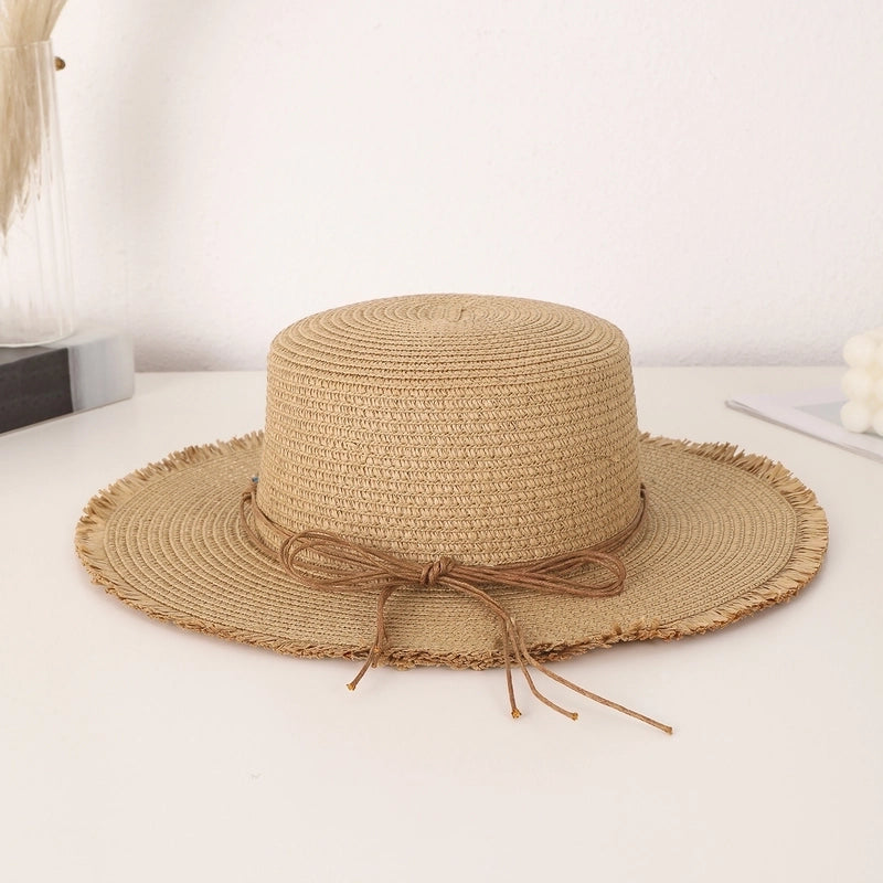 Women's Vacation Beach Minimalist Solid Color Straps Big Eaves Straw Hat