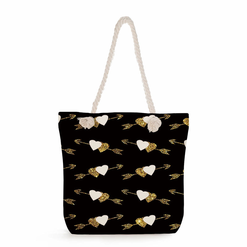 Women's Cotton And Linen Heart Shape Classic Style Square Zipper Tote Bag
