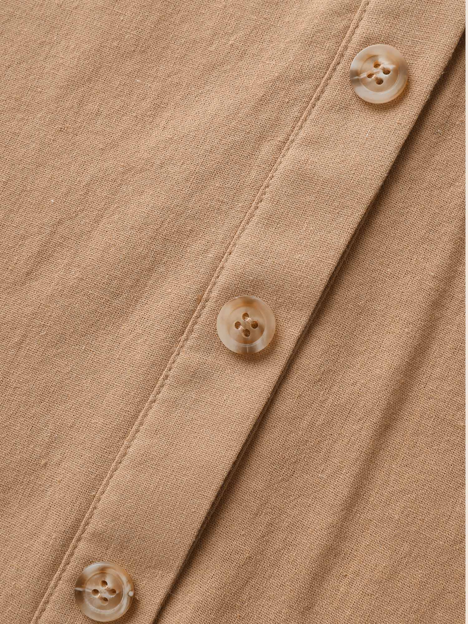 Cotton Shirt Collar Button Detail Patched Pocket Dress