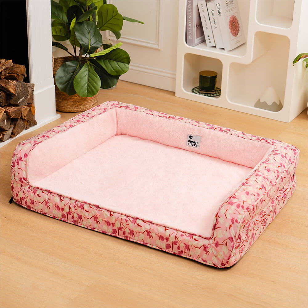 Romantic Garden Velvet Full Support Orthopedic Dog Sofa Bed