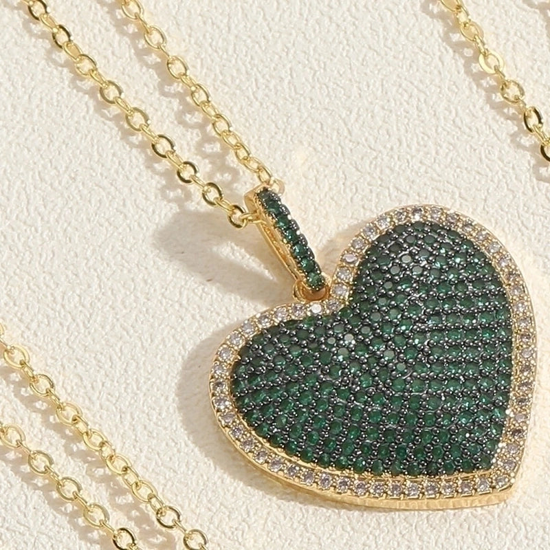 Minimalist Heart Shape Butterfly Copper Plating Inlay Zircon 14k Gold Plated Pendant Necklace