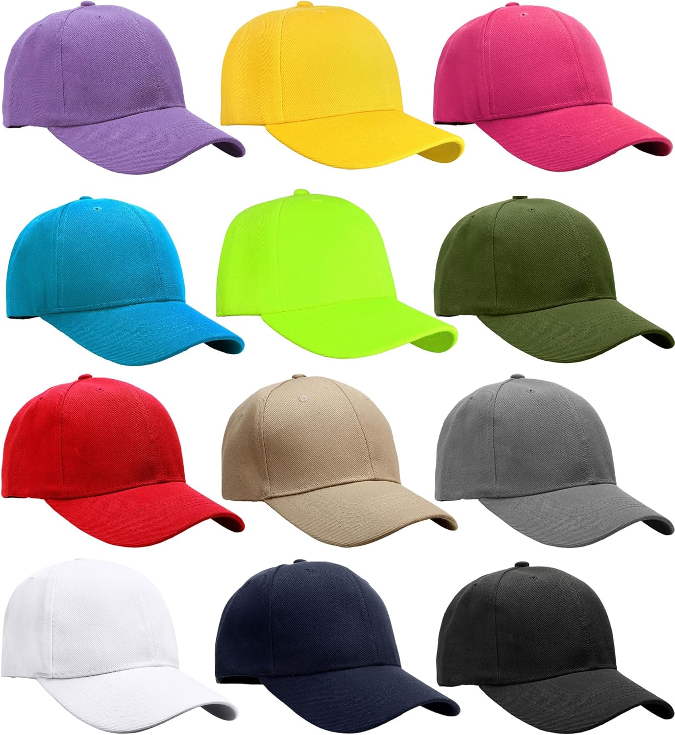 Falari Wholesale Bulk Lot 12-Pack Baseball Cap Adjustable Size Plain Blank Solid Color