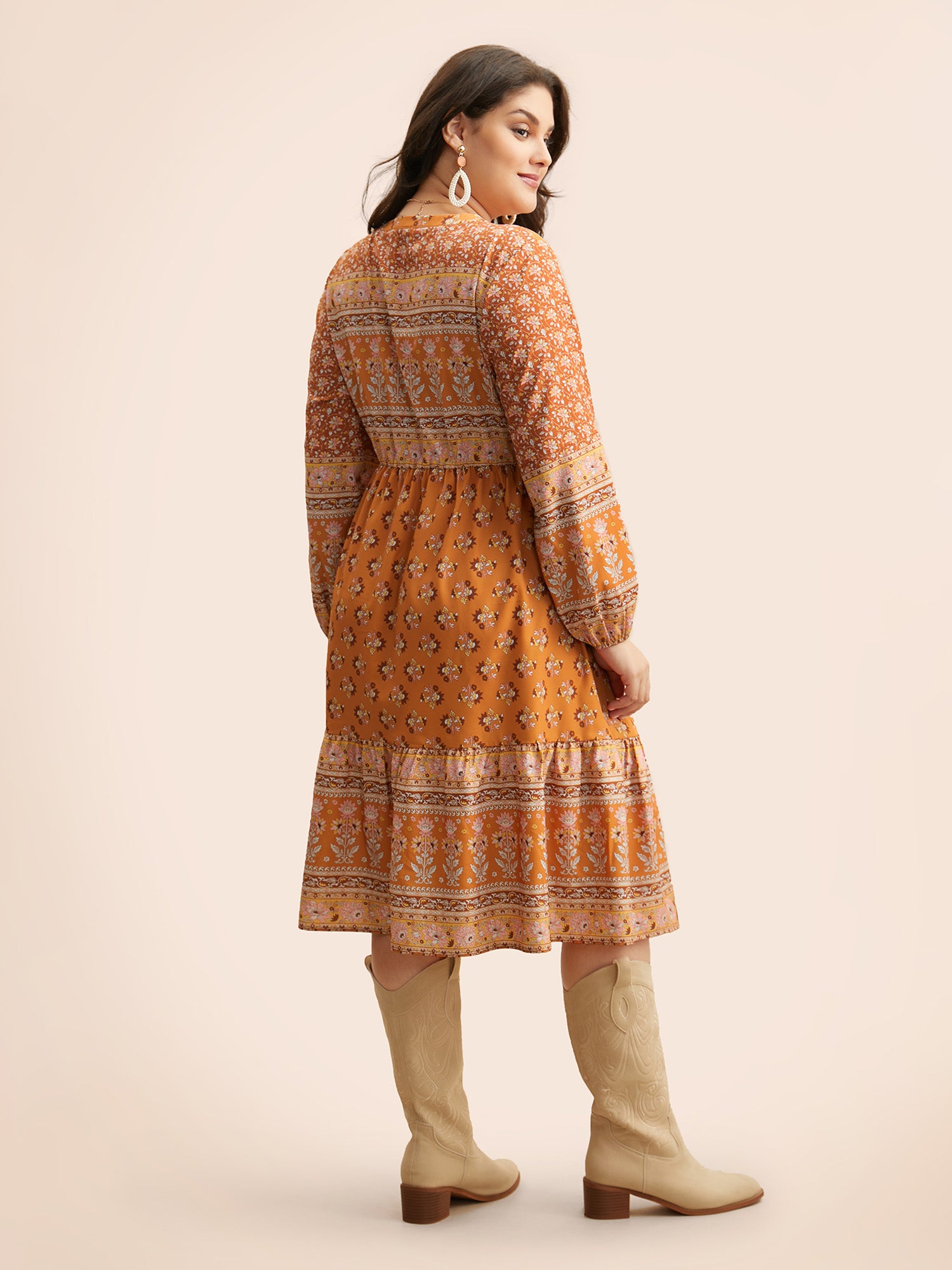 Boho Print Tie Knot Midi Dress