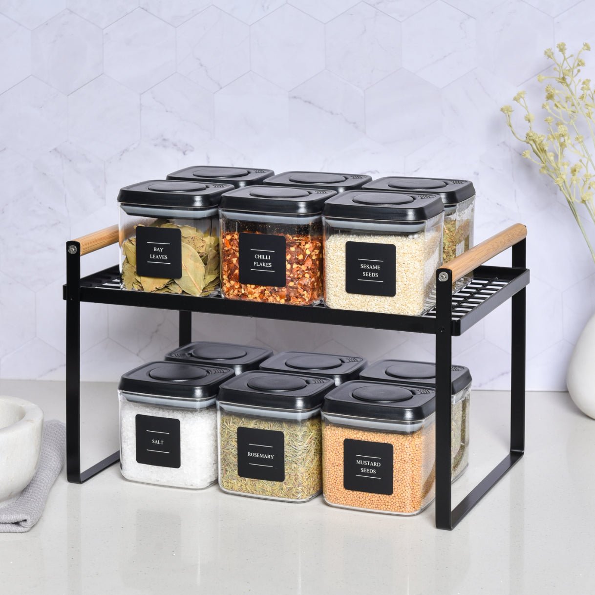 Push Top Spice Container 320ml - Black Lid