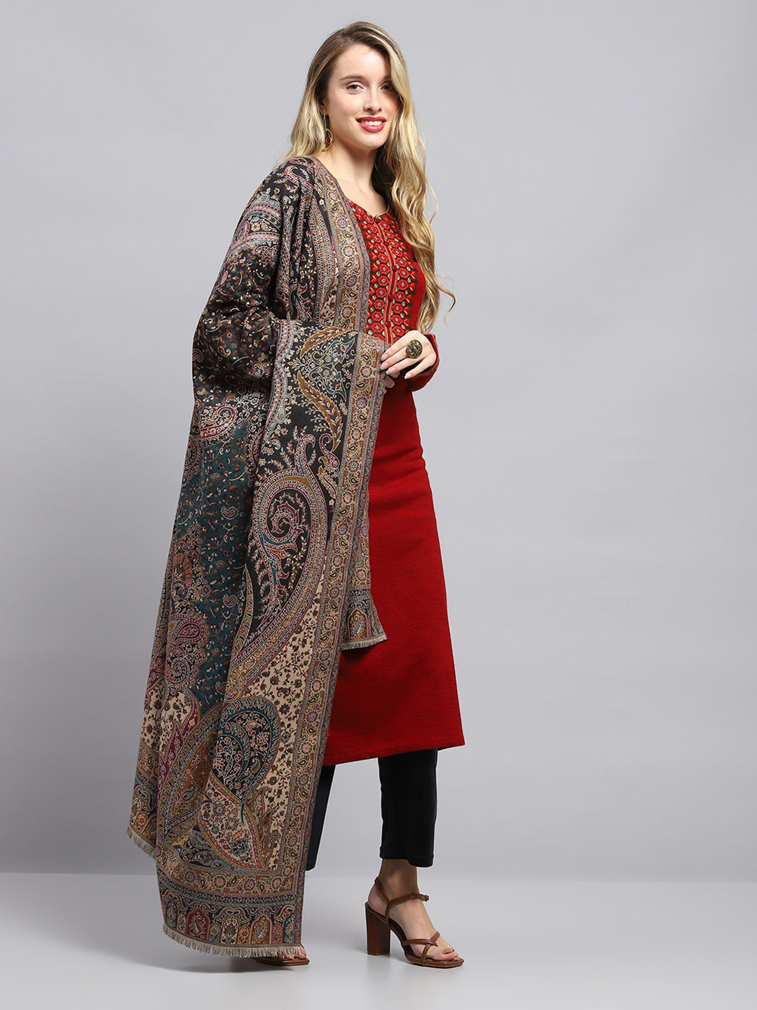 Women Multicolor Self Design Shawl