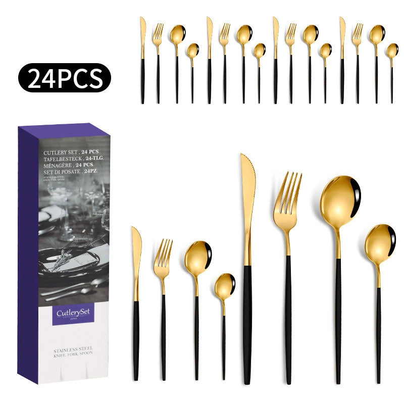 1010 Stainless Steel Tableware 24-piece Golden Steak Knife. Fork And Spoon Gift Box Western Tableware Suit