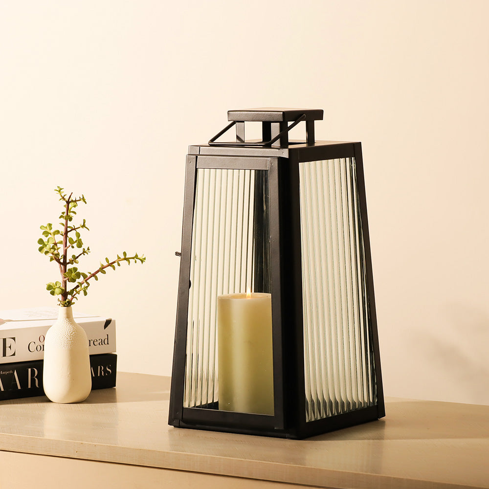 Quinn Glass and Metal Lantern Medium - Black