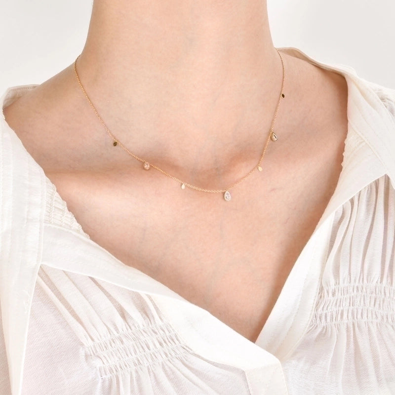 201 Stainless Steel Fairy Style Minimalist Plating Inlay Triangle Square Water Droplets Zircon Necklace