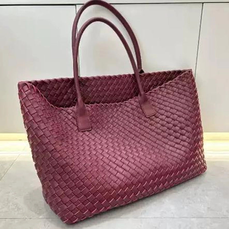 Women's Large Pu Leather Solid Color Streetwear Weave Square Open Tote Bag