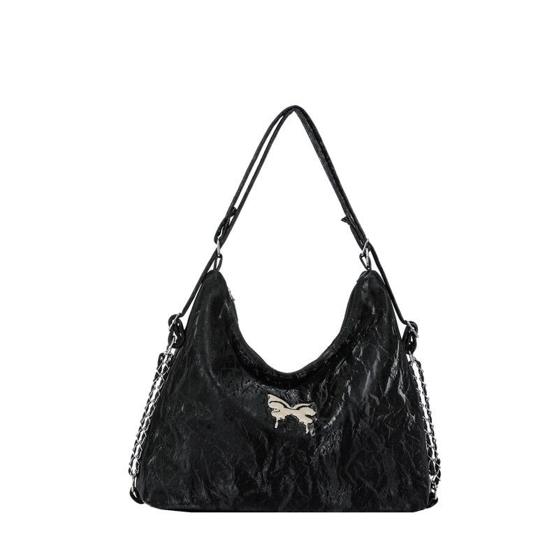 Women's Medium Pu Leather Solid Color Butterfly Streetwear Zipper Shoulder Bag