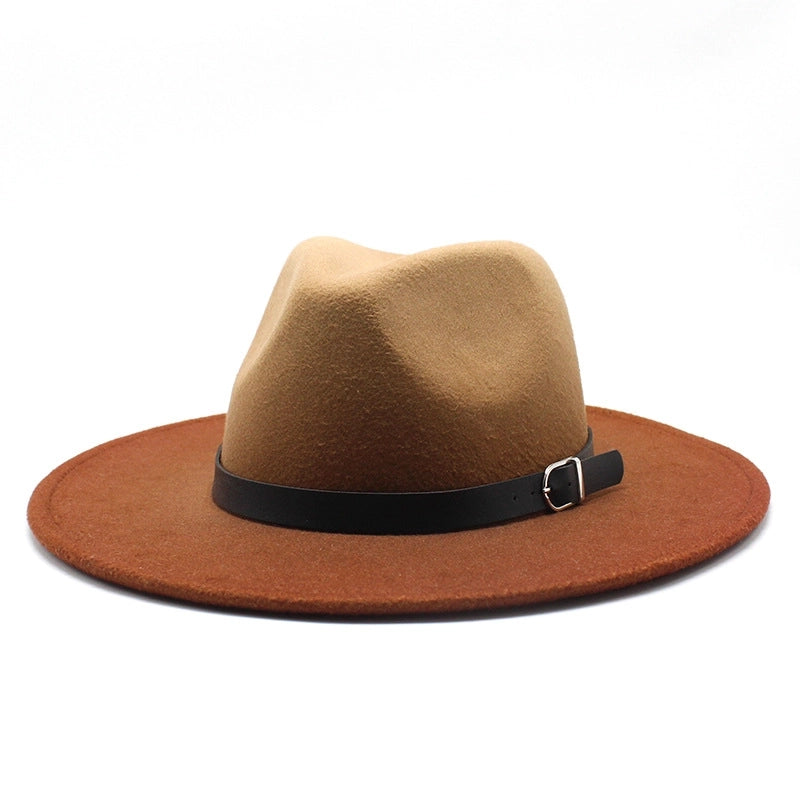 British Style Big Brimmed Hat Autumn And Winter Men's And Women's New Spray Paint Gradient Wool Jazz Hat Felt Hat