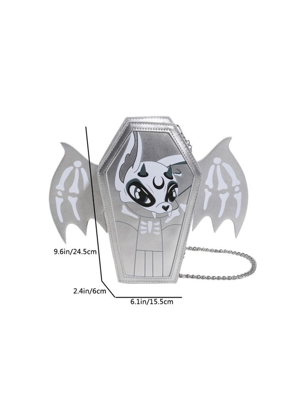 Halloween Women's Small Pu Leather Cartoon Bat Punk Zipper Square Bag