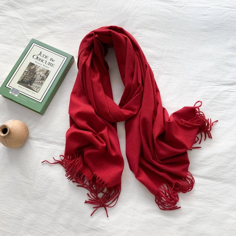 Women's Minimalist Solid Color Imitation Cashmere Tassel Scarf